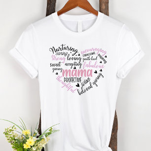Mama Word Cloud Pink and Black Heart Mother T-Shirt
