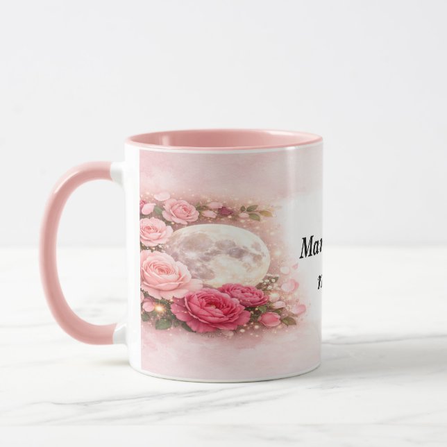Mama You Are My Moon Pink Floral Moon Mug (Left)