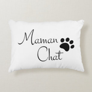 Maman Chat Paw Print Saying Decorative Cushion