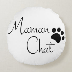 Maman Chat Paw Print Saying Round Cushion