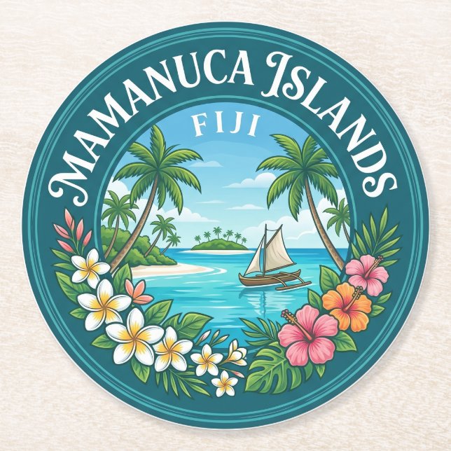 Mamanuca Islands Fiji Round Paper Coaster (Front)