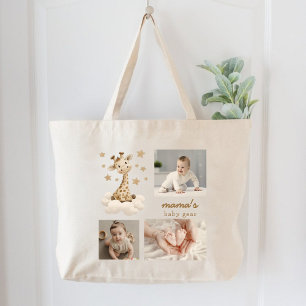 Mama's Baby Gear Photo Collage Cute Giraffe Large Tote Bag