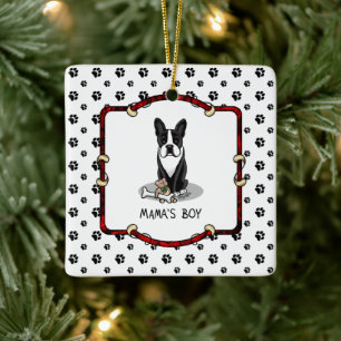 Mama's Boy Boston Terrier (black) - Cute Dog Ceramic Ornament