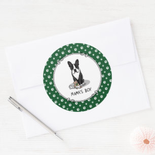 Mama's Boy Boston Terrier (black) - Cute Dog Classic Round Sticker