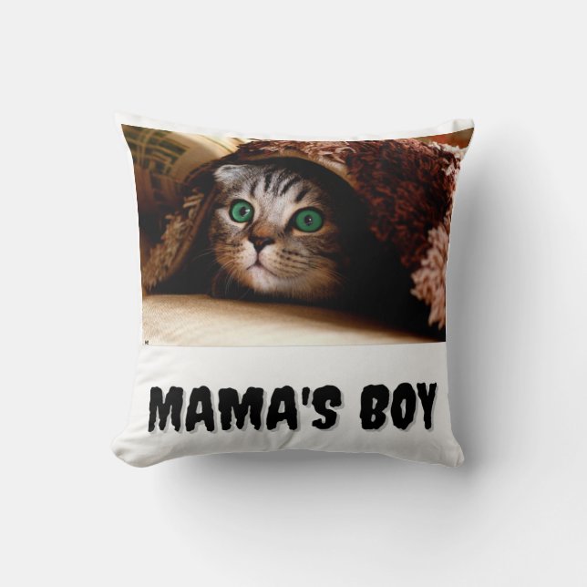 Mama's Boy Throw Pillow, Cat face Throw pillow (Front)