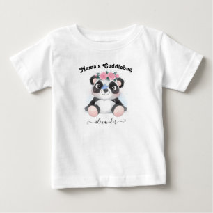 Mama's Cuddlebug with Baby Name Cute Panda Bear T-Shirt