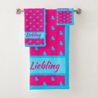 Mama's favorite pink with blue hearts bath towel set