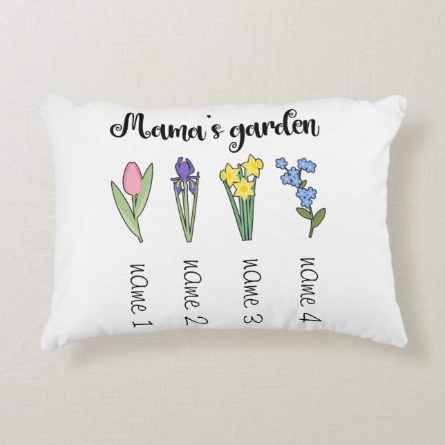 Mama's flower garden with 4 personalised names  decorative cushion (Front)
