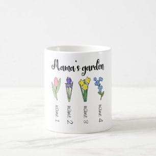 Mama's flower garden with 4 personalized names  coffee mug