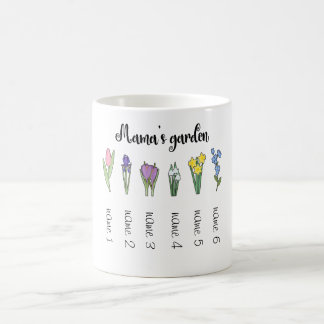 Mama's flower garden with 6 personalised names coffee mug