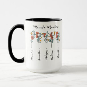 Mama's Garden Custom 5 Names Floral Gift for Mum Mug