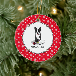 Mama's Girl #2 Boston Terrier Dog (black) Cute Ceramic Ornament