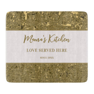 Mama's Kitchen Love Served Farmhouse Crushed Gold Cutting Board