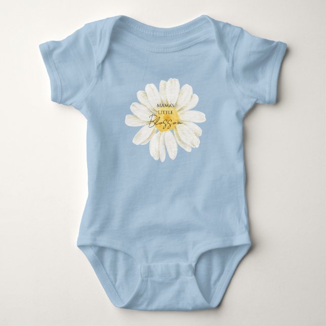 Mama's Little Blossom Cute Daisy Blue Baby Bodysuit (Front)