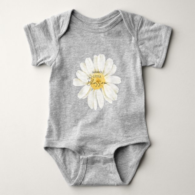 Mama's Little Blossom Cute Daisy Grey Baby Bodysuit (Front)