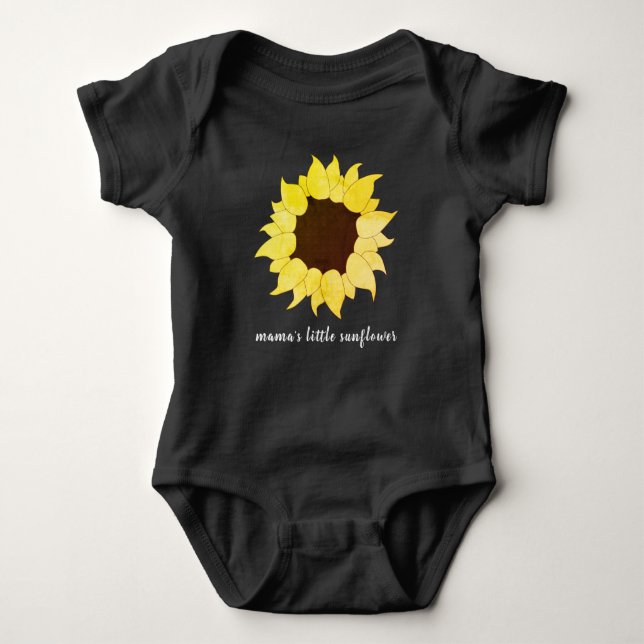Mamas Little Sunflower Saying Flower Yellow Brown Baby Bodysuit (Front)