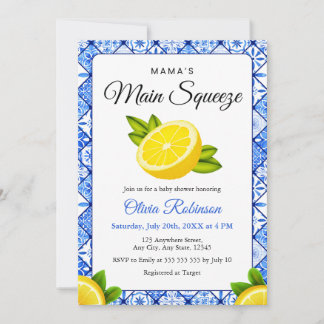 Mama's Main Squeeze Blue Tile Lemon Baby Shower  Invitation