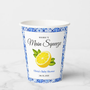 Mama's Main Squeeze Blue Tile Lemon Baby Shower  Paper Cups