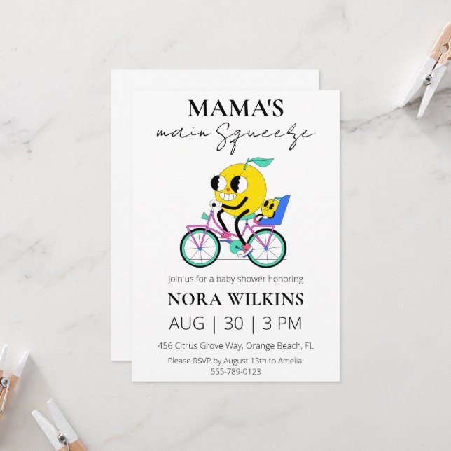 Mama&#x27;s main squeeze citrus baby shower invitation (Front/Back In Situ)
