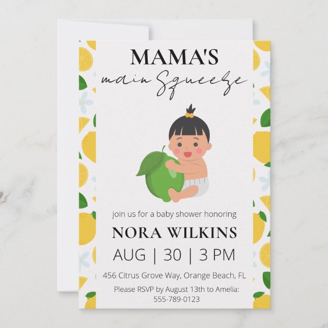 Mama's main squeeze citrus baby shower invitation (Front)