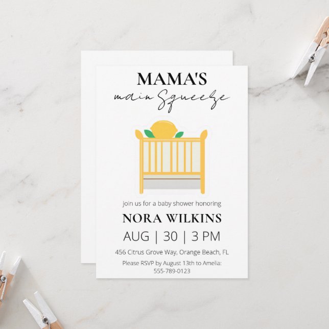 Mama's main squeeze citrus baby shower invitation (Front/Back In Situ)