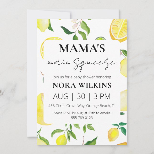 Mama's main squeeze citrus baby shower invitation (Front)