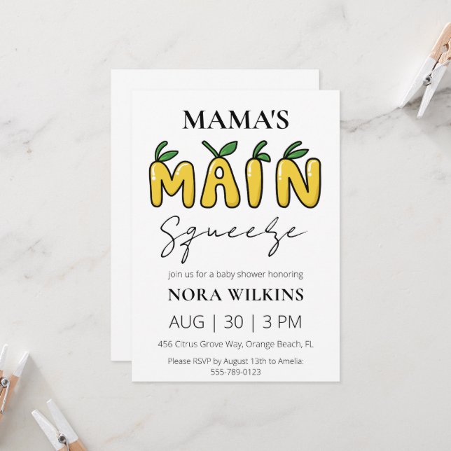 Mama&#x27;s main squeeze citrus baby shower invitation (Front/Back In Situ)