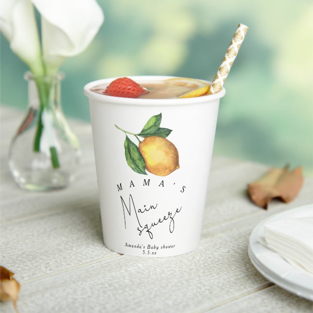 Mama's main squeeze Lemon baby shower Paper Cups (Insitu)