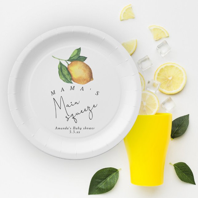 Mama's main squeeze Lemon baby shower Paper Plate (Creator Uploaded)