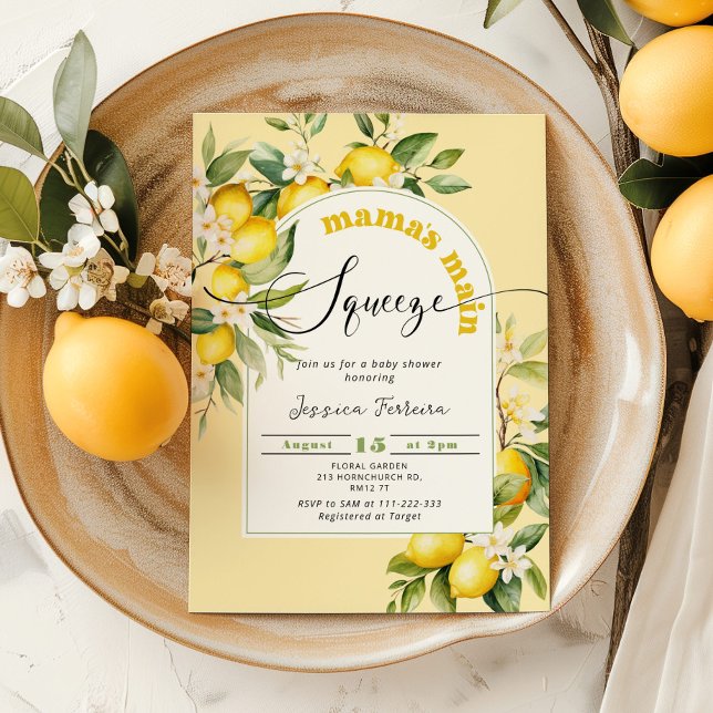 Mamas main squeeze lemon citrus baby shower invitation (Creator Uploaded)