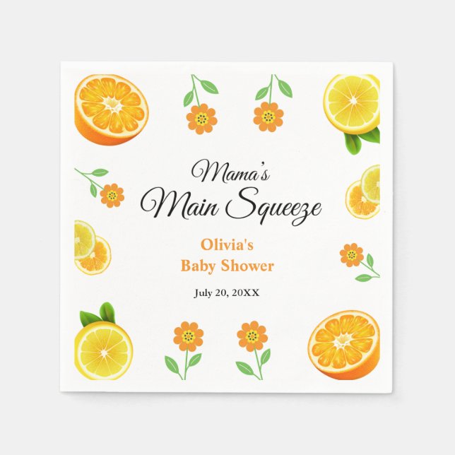 Mama's Main Squeeze Orange Citrus Baby Shower Napkin (Front)
