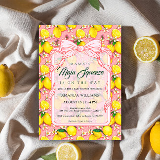 Mama's Main Squeeze Pink Bow Summer Baby Shower Invitation