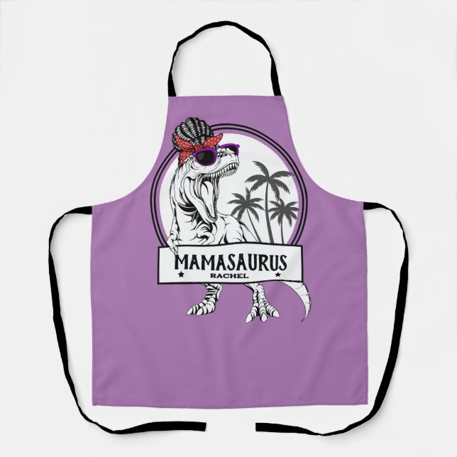 Mamasaurus Mum T rex Dino Funny Custom Name Apron (Front)