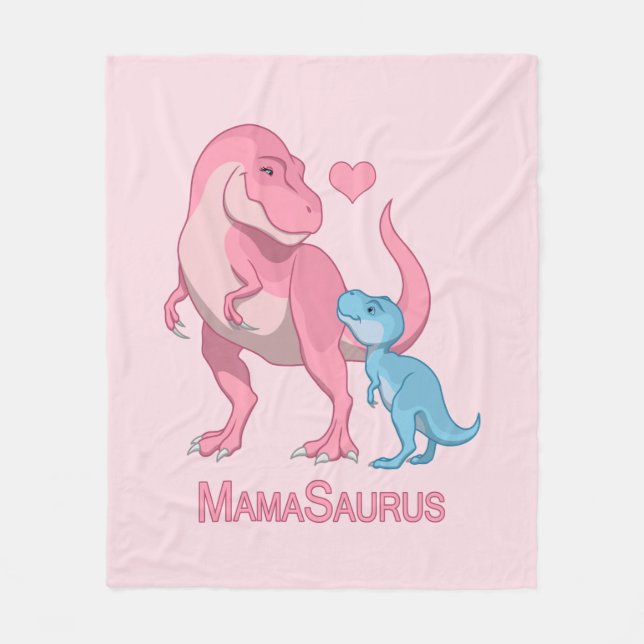 MamaSaurus T-Rex and Baby Boy Dinosaurs Fleece Blanket (Front)