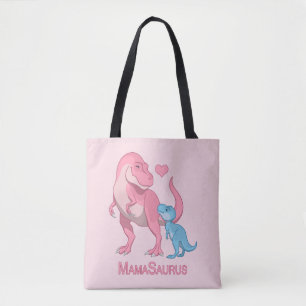 MamaSaurus T-Rex and Baby Boy Dinosaurs Tote Bag
