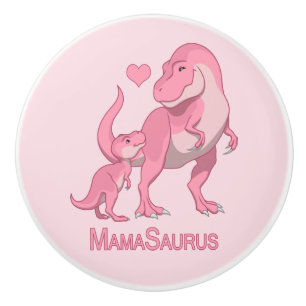 MamaSaurus T-Rex and Baby Girl Dinosaurs Ceramic Knob