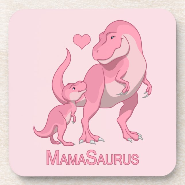 MamaSaurus T-Rex and Baby Girl Dinosaurs Coaster (Front)