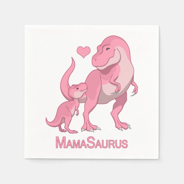 MamaSaurus T-Rex and Baby Girl Dinosaurs Napkin (Front)