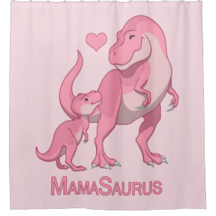 MamaSaurus T-Rex and Baby Girl Dinosaurs Shower Curtain