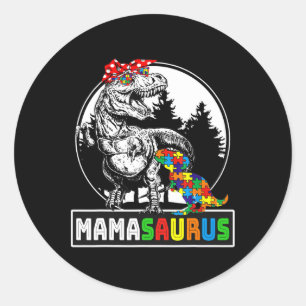 Mamasaurus T Rex Dinosaur Mama Saurus Autism Aware Classic Round Sticker