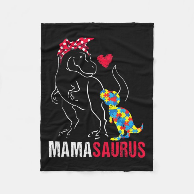 Mamasaurus T Rex Dinosaur Mama Saurus Autism Aware Fleece Blanket (Front)