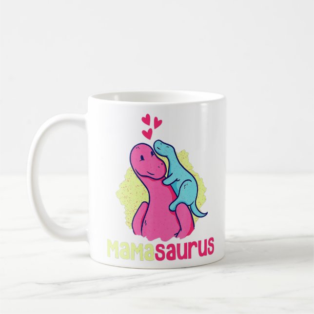 Mamasaurus T Rex Dinosaur Mama Saurus Mother's Day Coffee Mug (Left)