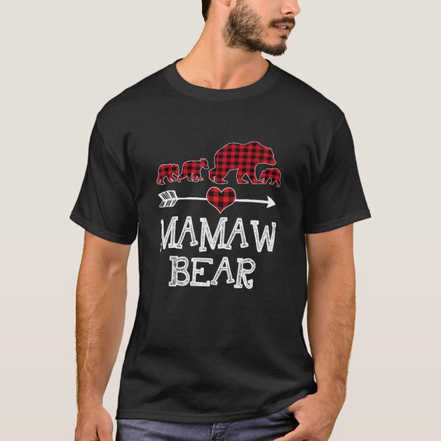 Mamaw Bear Christmas Pajama Red Plaid Buffalo Fami T-Shirt (Front)