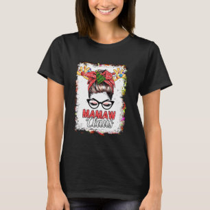 Mamaw Claus Messy Bun Wink Eye Christmas Reindeer  T-Shirt
