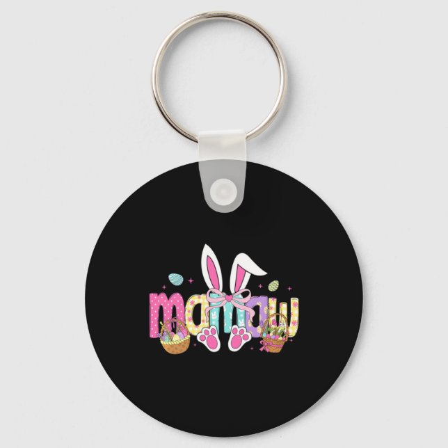 Mamaw Coquette Bow Bunny Ears Easter Design Key Ring (Front)