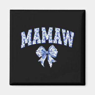 Mamaw Coquette Toile Blue Bow Floral Family Matchi Magnet