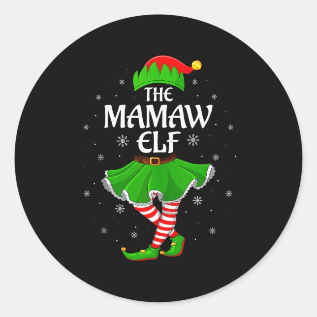 Mamaw Elf Christmas Family Girls Women Elf Squad X Classic Round Sticker (Front)