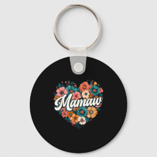 Mamaw floral heart flower mother's day vintage key ring