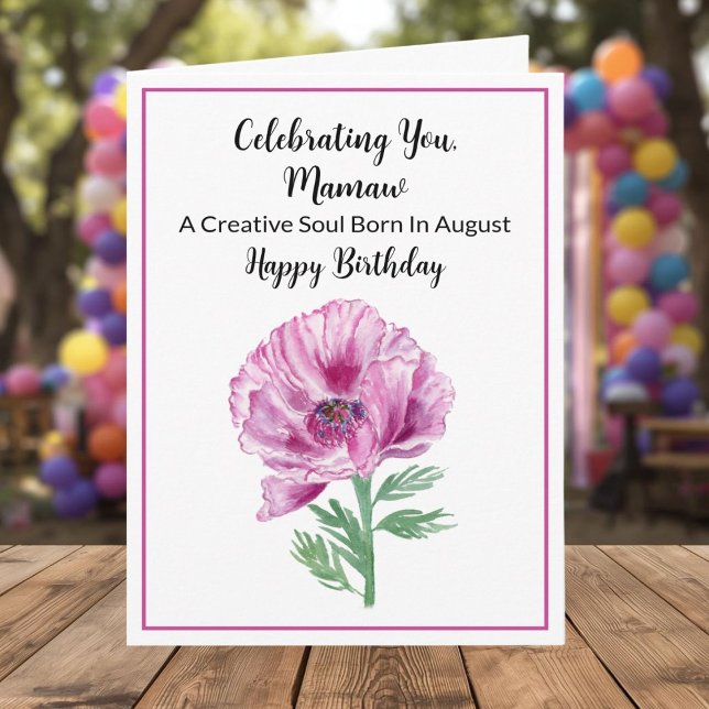 Mamaw Happy August Birthday Purple Poppy Card (Creator Uploaded)