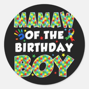 Mamaw of the bday boy autism awareness puzzle classic round sticker